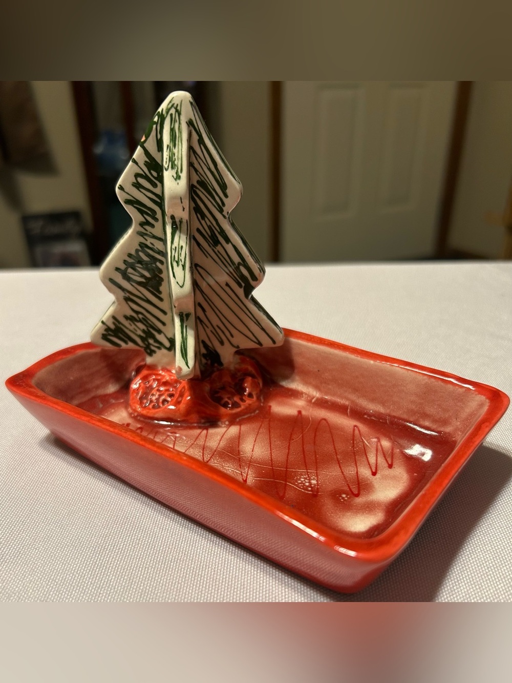 Handmade Holiday Ceramic Tree Trinket Dish.